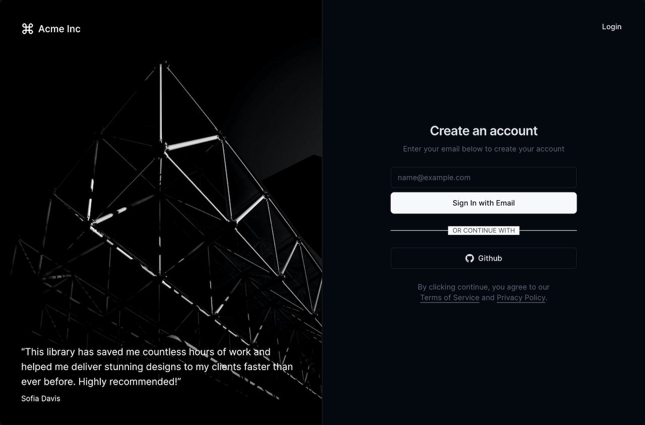 Authentication - Dark mode preview